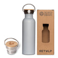 RVS drinkfles lekvrij bamboe dop Grey 750 ml