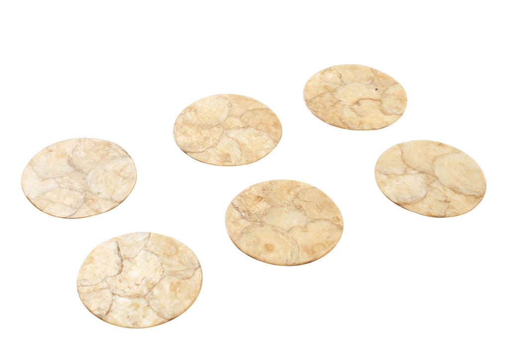 J-Line onderzetter Schelp - polyresin - bruin - set van 6
