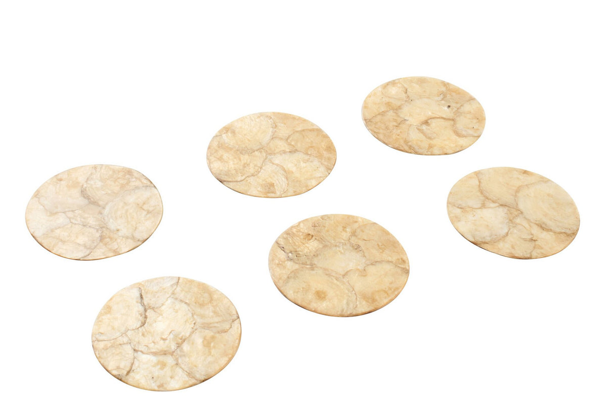 J-Line onderzetter Schelp - polyresin - bruin - set van 6