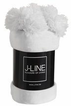 J-Line Plaid Pompon - polyester - wit - 170 x 130 cm