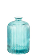 J -Line Vaas Fles Bottle Stripe - Glas - Aqua - Large - Ø 14,5 cm