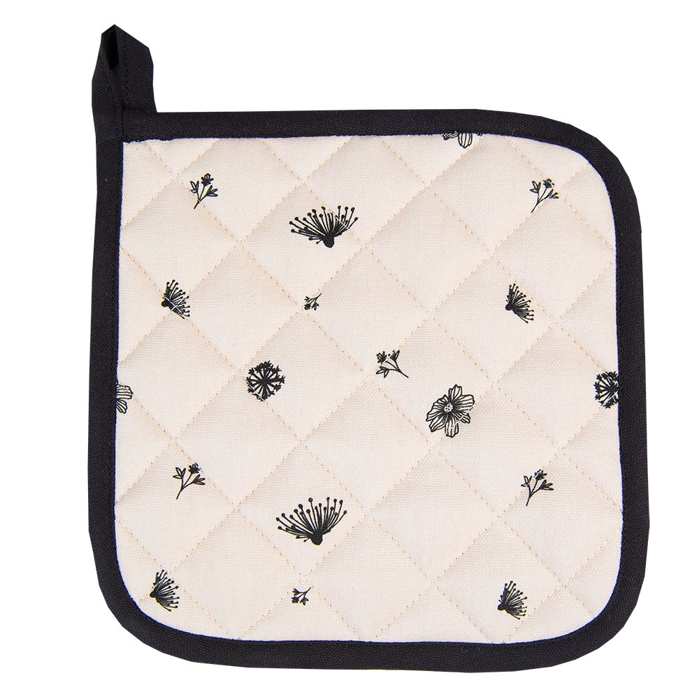 Pannenlap 20x20 cm Beige Zwart Katoen Bloemen Afgiet Pannenlap
