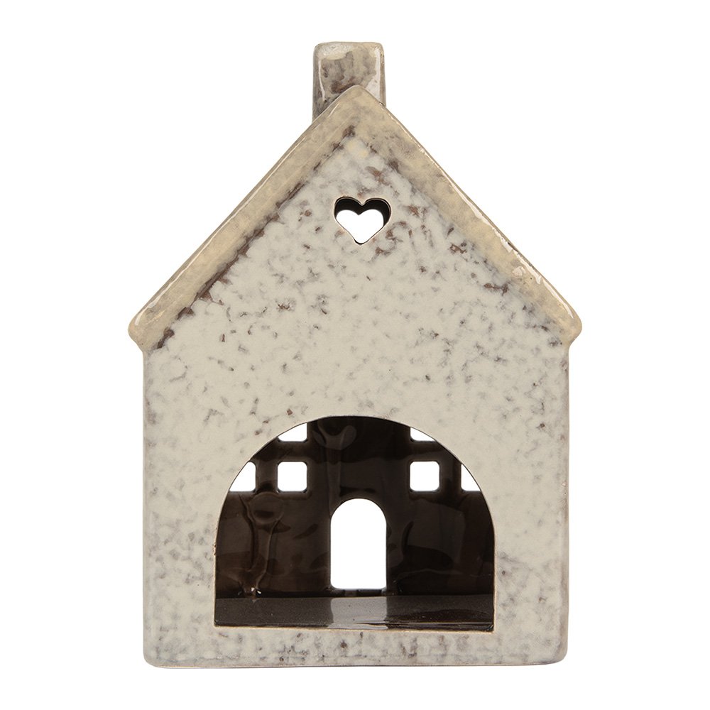Waxinelichthouder Huis 11x7x16 cm Grijs Keramiek