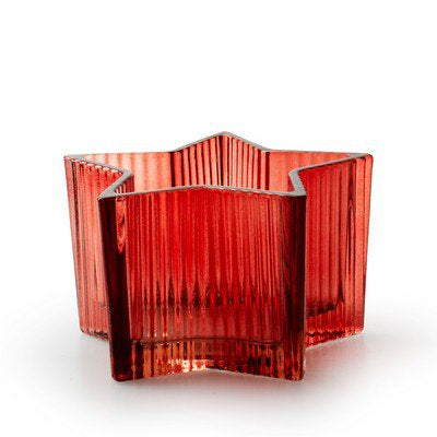 Theelichthouder ribbel 'ster' rood h8 d13 cm