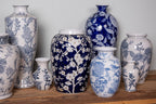 Vaas Ø 16x42 cm Wit Blauw Keramiek Bloemen