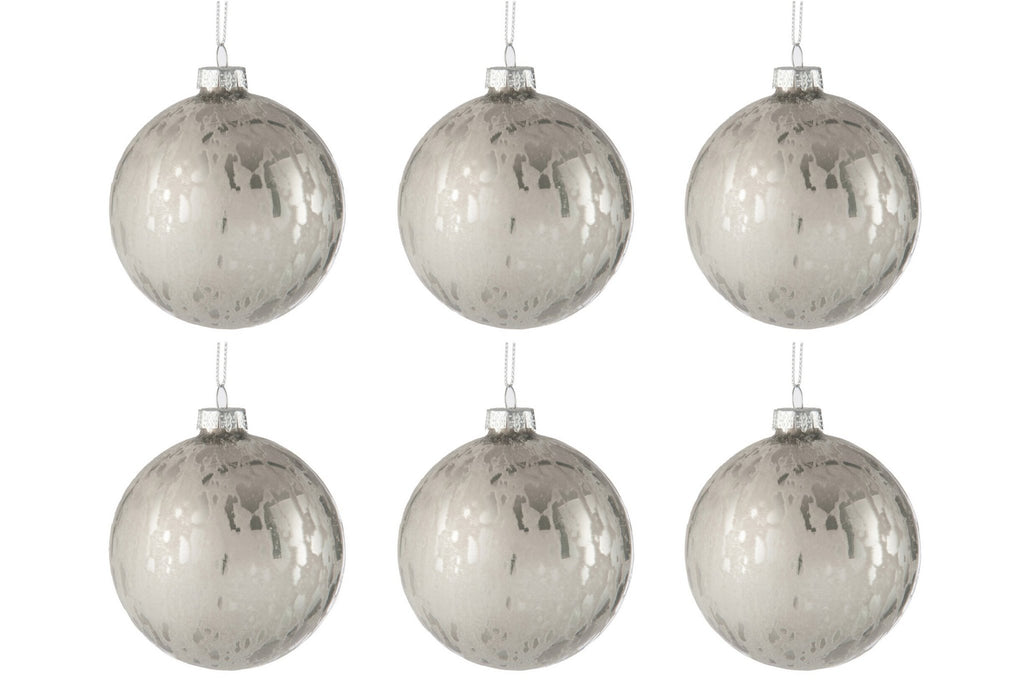 J-Line kerstbal Blinkend - glas - zilver - small - doos van 6