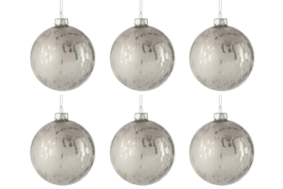 J-Line kerstbal Blinkend - glas - zilver - small - doos van 6