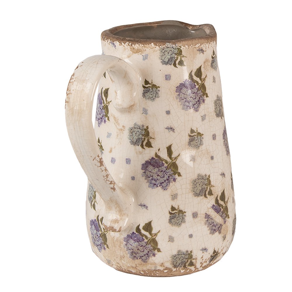 Decoratie Kan 16x12x18 cm Beige Blauw Keramiek Bloemen Schenkkan