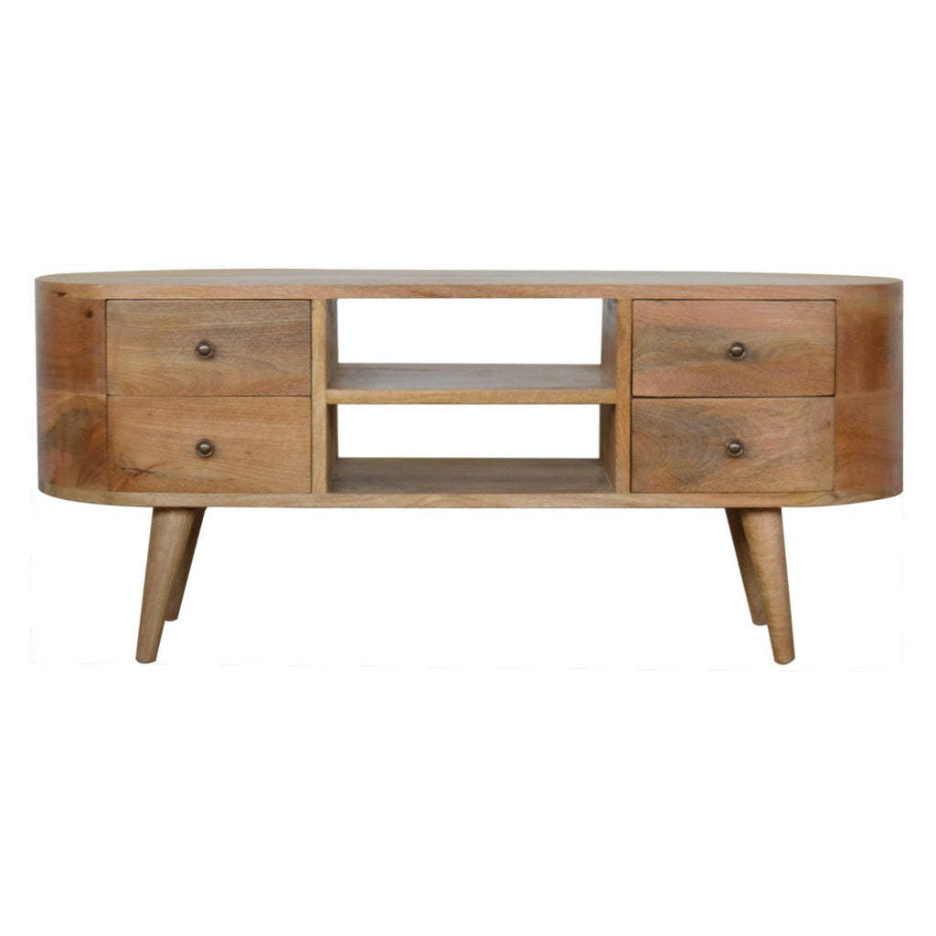 Massief houten rond entertainmentmeubel, 1 lade, bruin