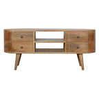 Massief houten rond entertainmentmeubel, 1 lade, bruin