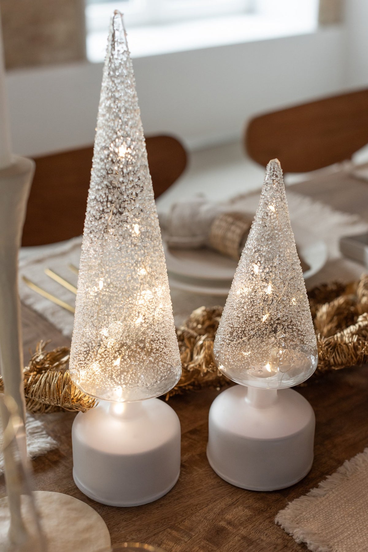 J-Line decoratie kerstboom Draaiend - glas - wit/transparant - S - LED