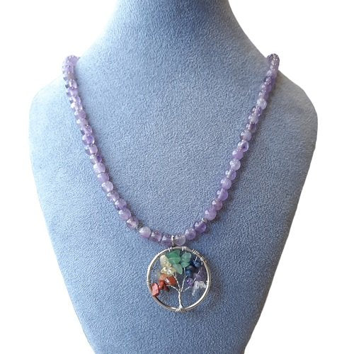 Damesketting met Amethist en gevlochten Tree of Life