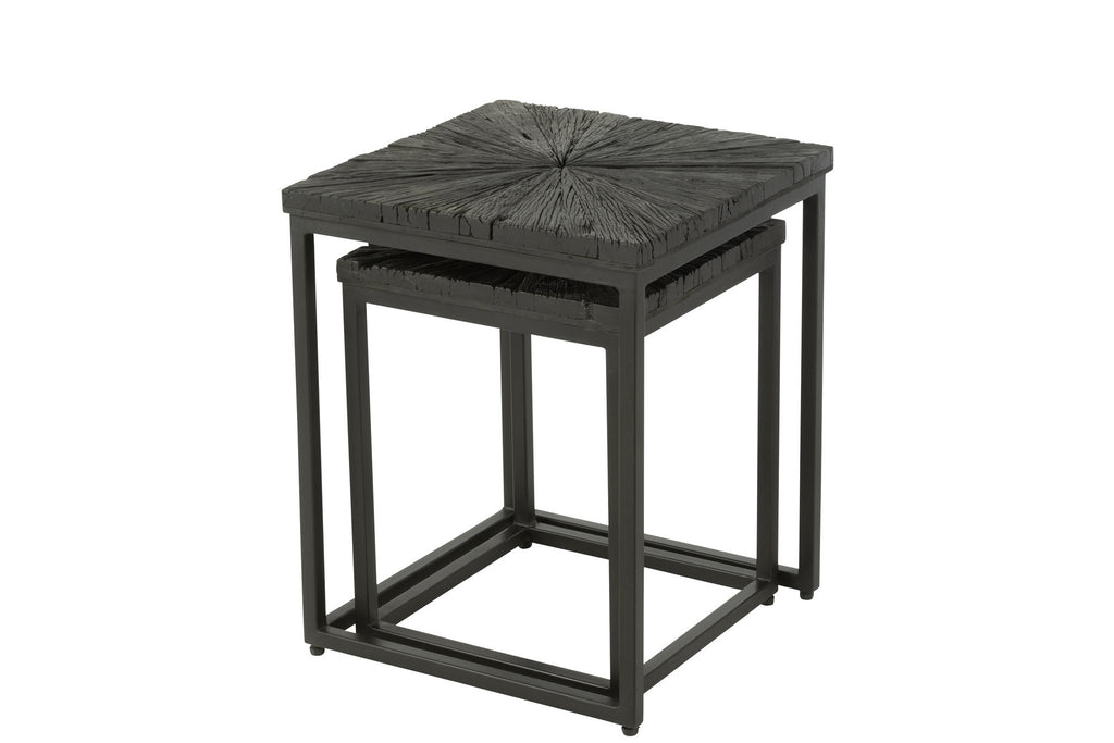 J-Line bijzettafel Shanil - hout/ijzer - zwart - set van 2