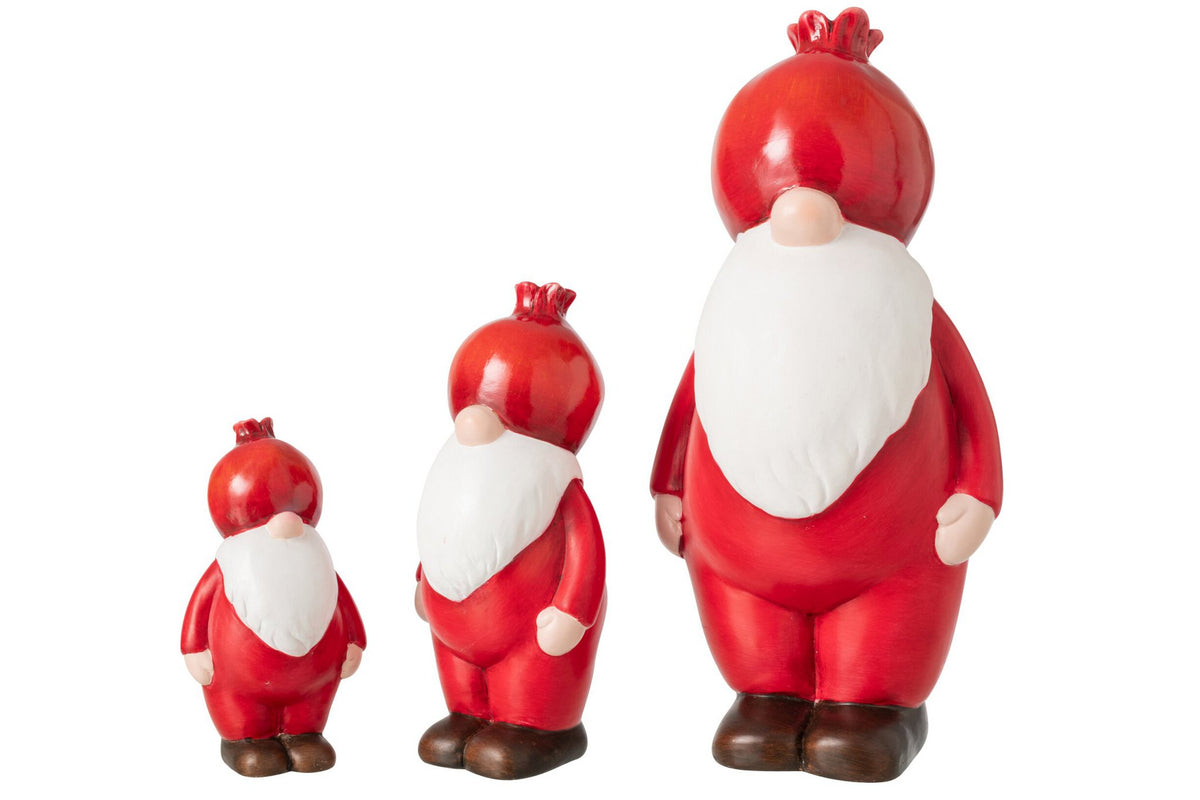 J-Line Kerstman Granaatappel - keramiek - kerstrood/wit - L
