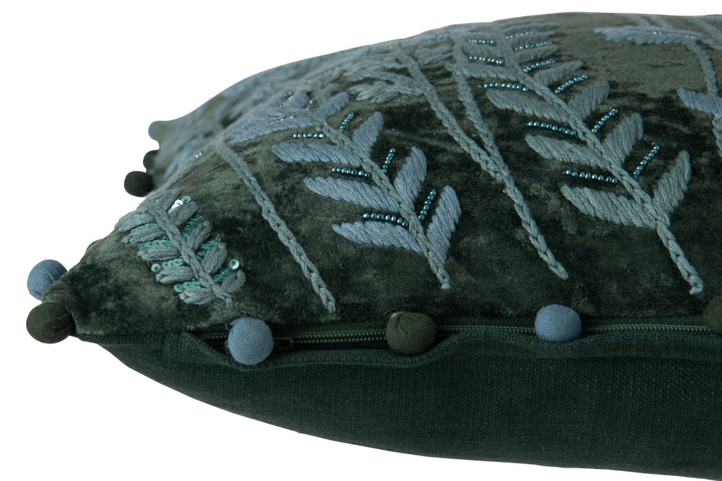 J-Line kussen Blad + Bloem vierkant - viscose - donkergroen/turquoise