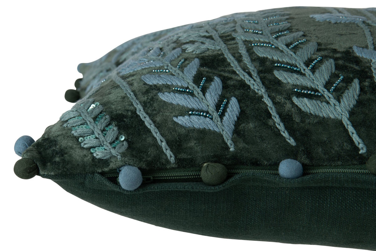 J-Line kussen Blad + Bloem vierkant - viscose - donkergroen/turquoise