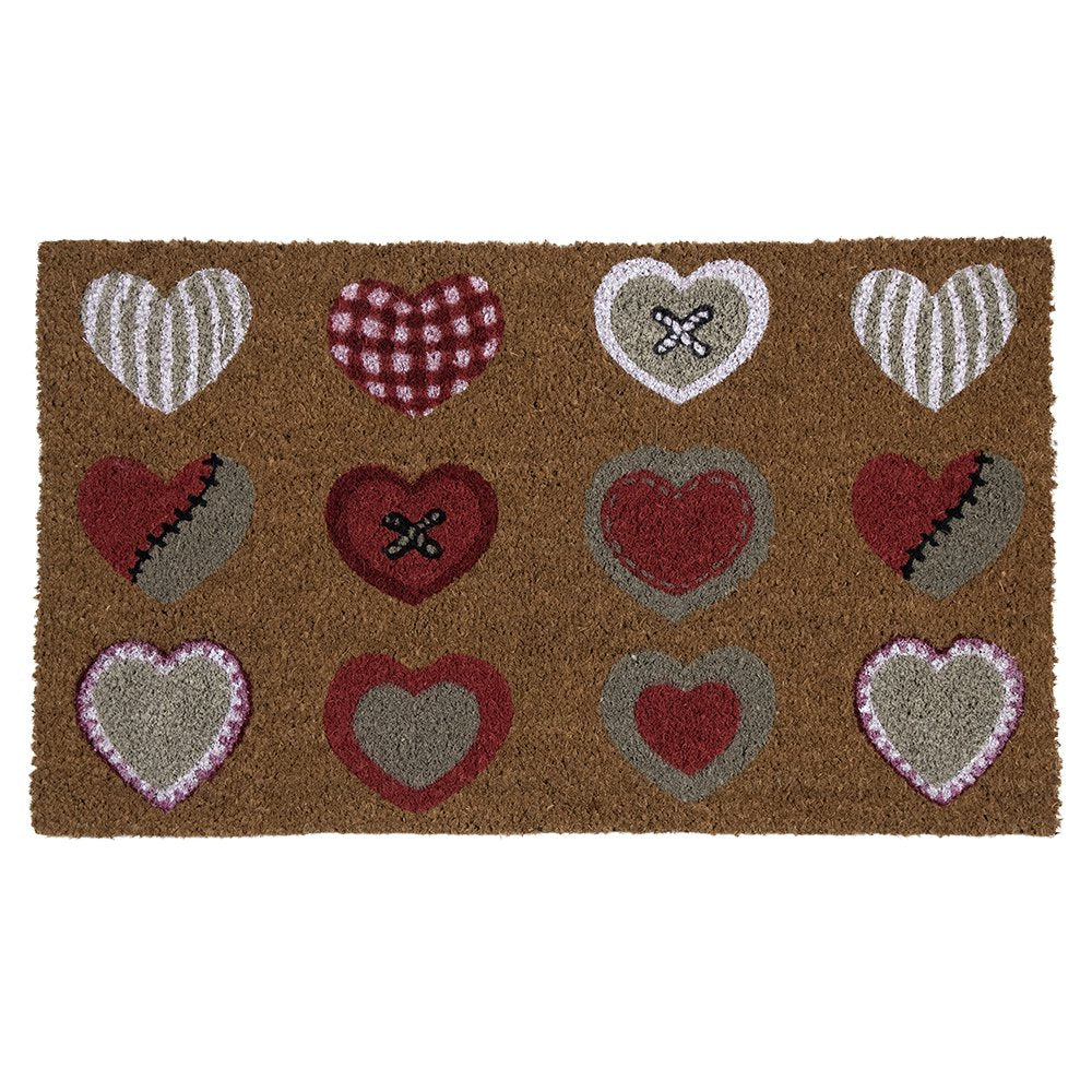 Deurmat kokos hartjes rood wit beige 75cm