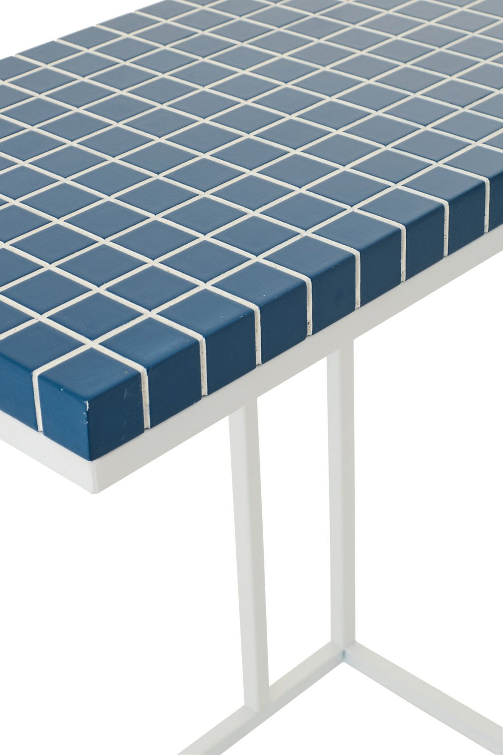 J-Line bijzettafel Rechthoek Geruit - ijzer - blauw/wit