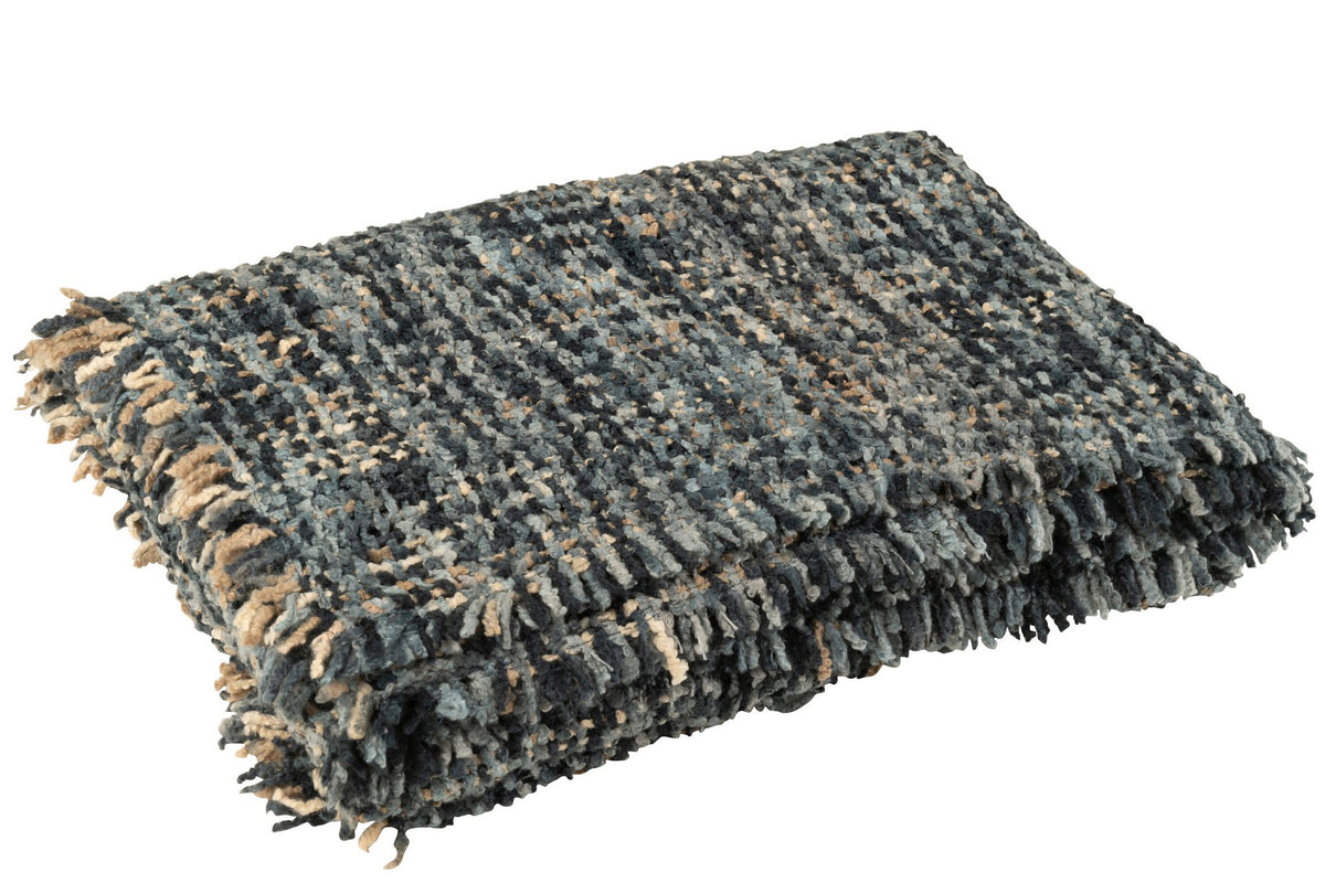 J-Line Plaid tweed - katoen - blauw/wit - 180 x 130 cm