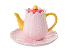 J-Line theepot Bloem - porselein - donkerrood/warmgeel