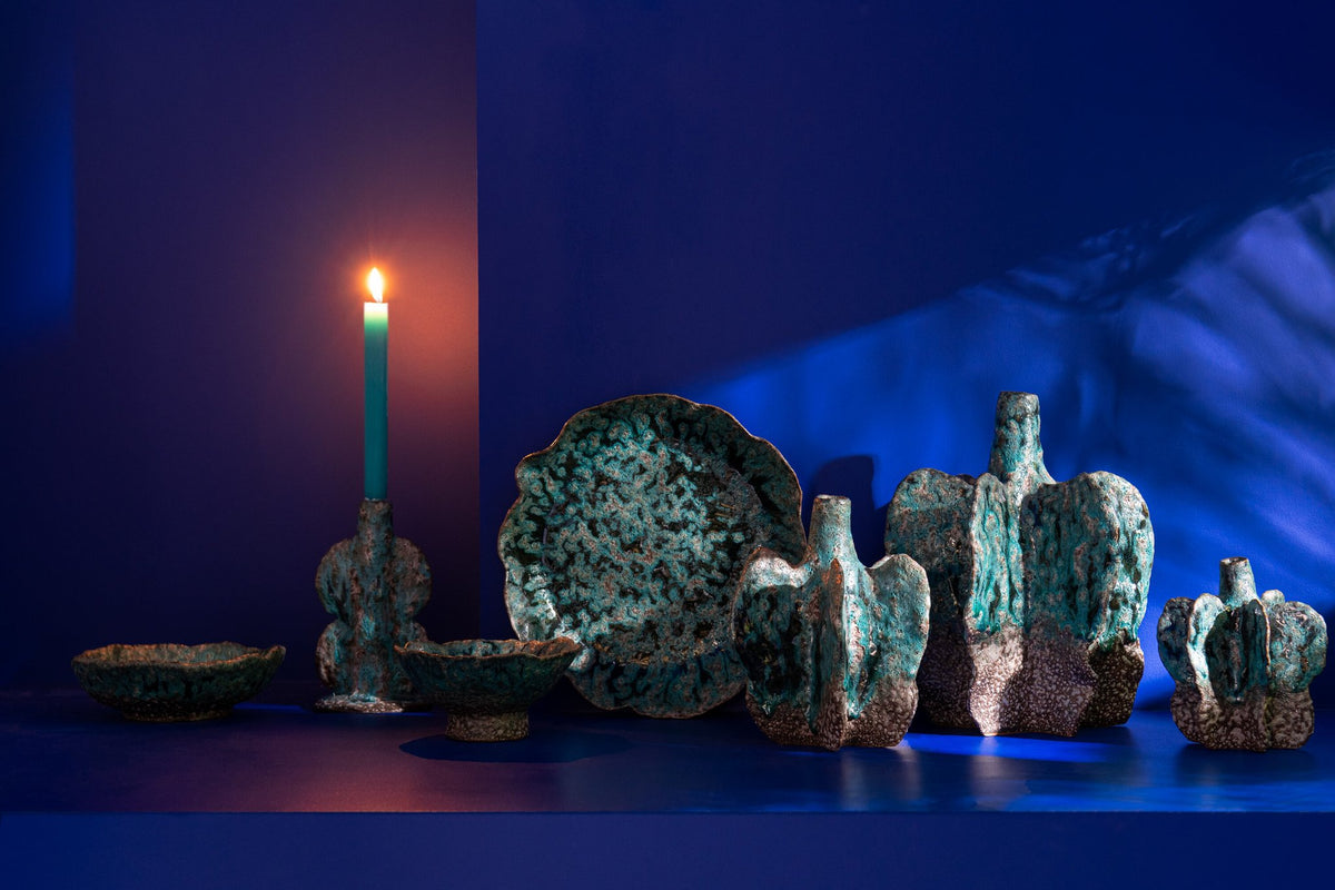 J-Line plateau Decoratief Naga - keramiek - azuur/bruin - small