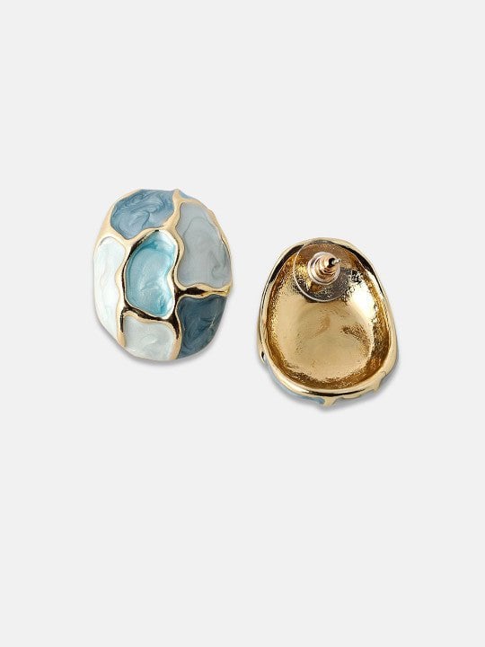 Moderne oorknopjes – verguld – blauwe afwerking – veilige postback