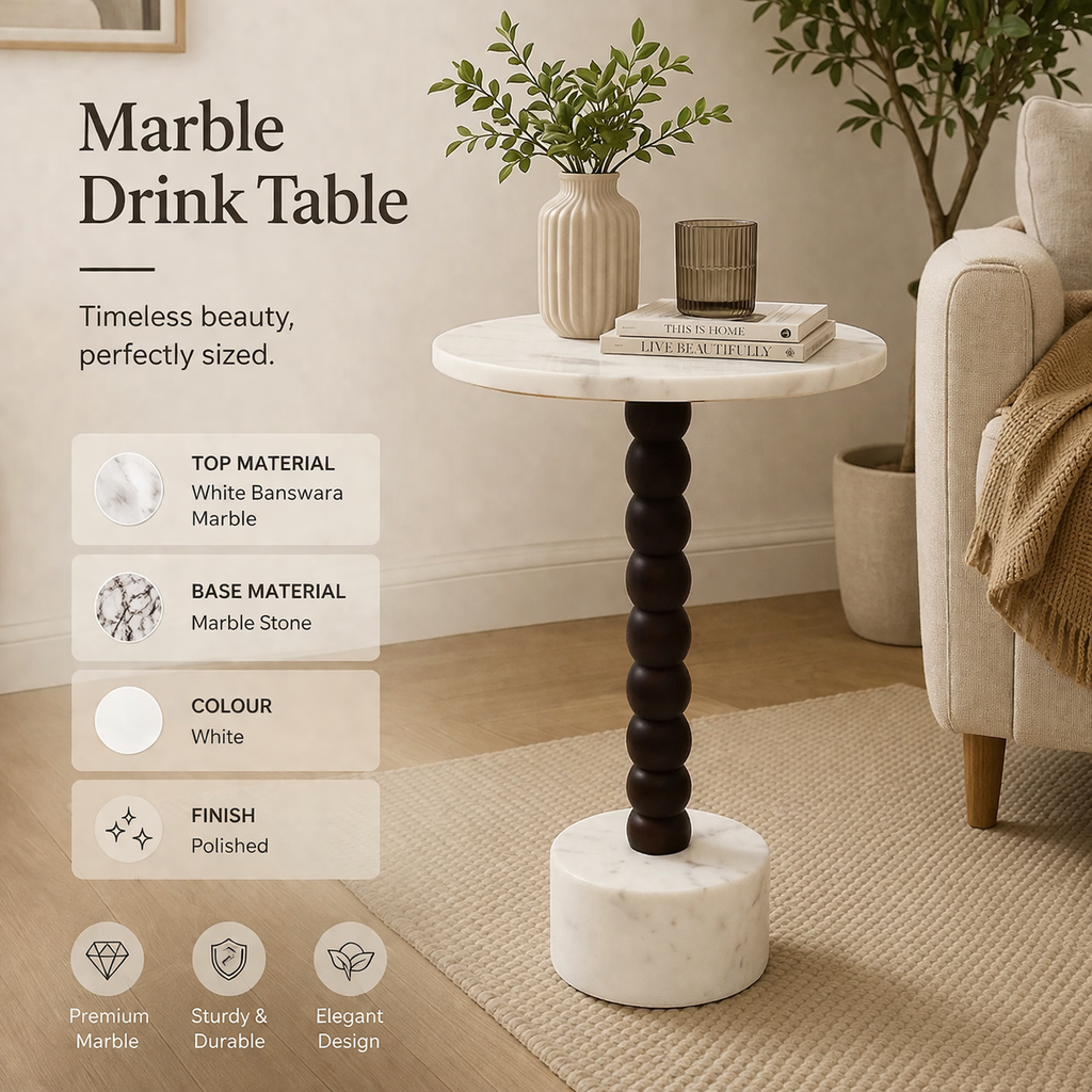 Marmeren houten drinktafel - natuurlijk hout - kralenontwerp