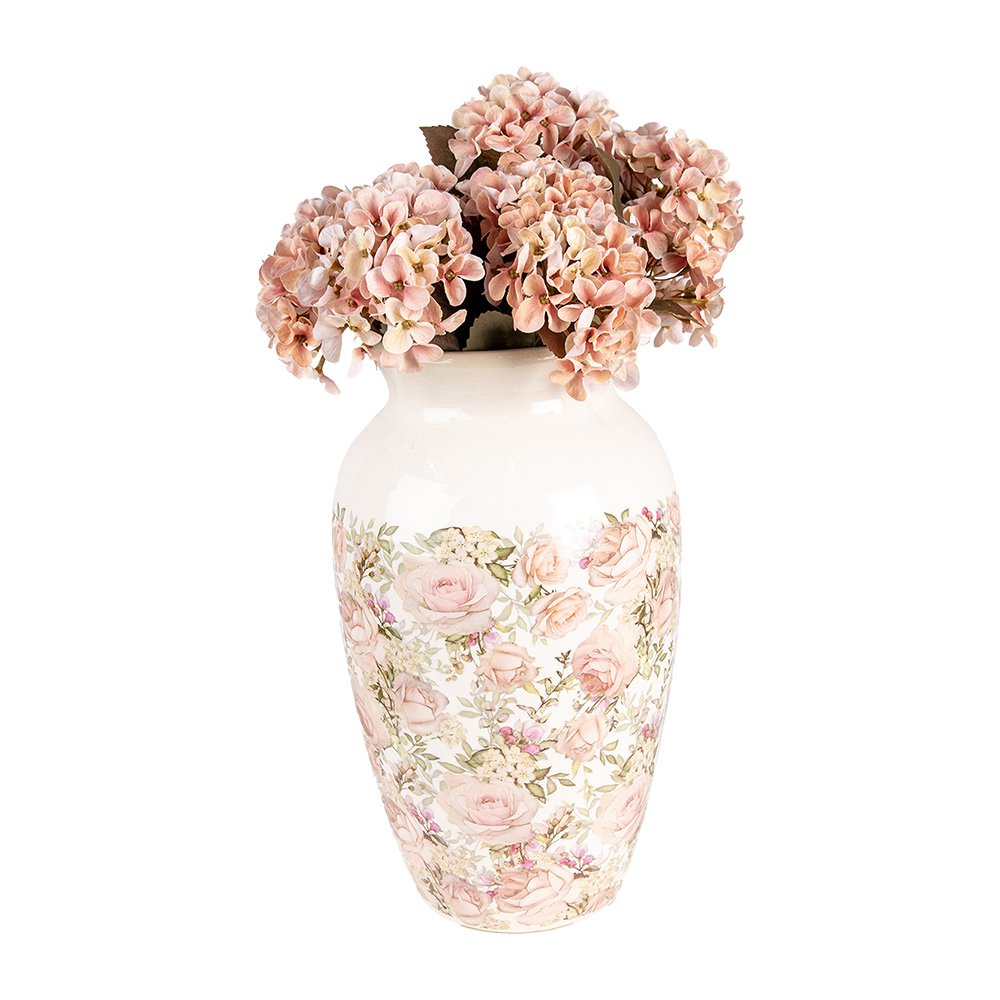 Vaas Ø 21x37 cm Beige Roze Keramiek Rozen