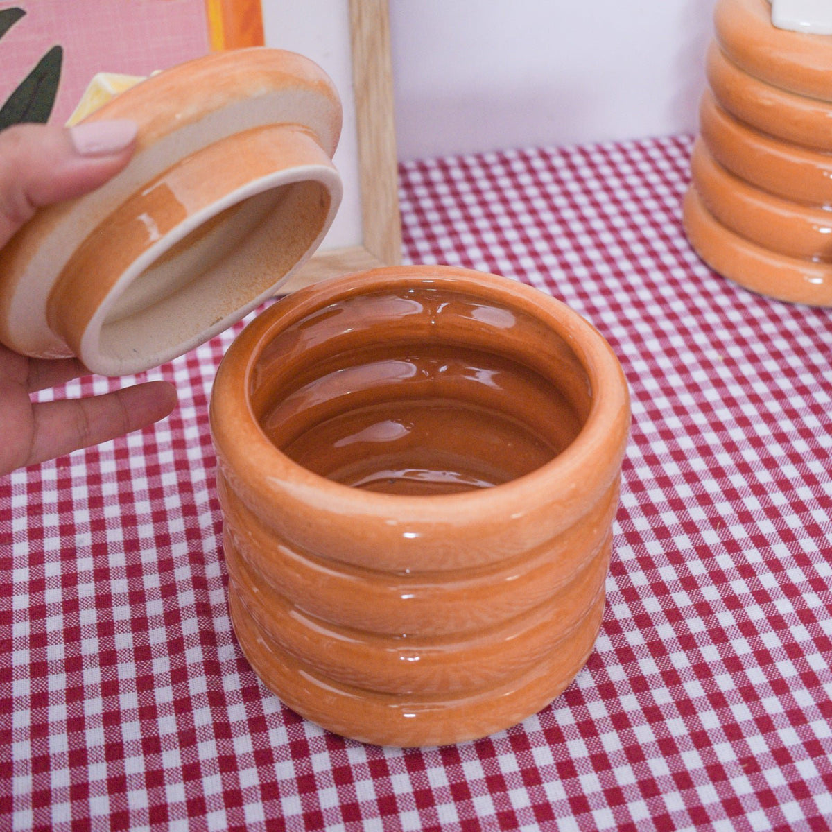 Voorraadpot | Keramische gebeeldhouwde pannenkoekstapel
