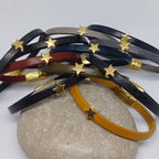 Semplice leren armband tiny star 24K verguld