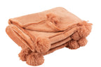J-Line Plaid Pompon - polyester - perzik - 170 x 130 cm