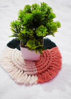 Veelkleurige macramé handgeweven katoenen onderzetterset – 15 cm diameter, 2 stuks