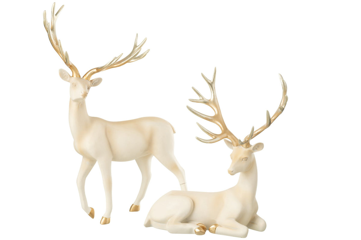 J-Line figuur Hert Wandelend - polyresin - lichtbeige/goud
