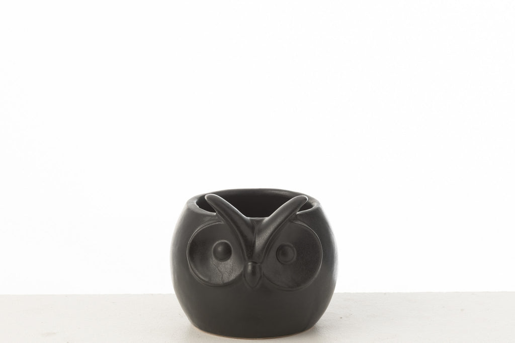 J-Line bloempot Uil - porselein - zwart - small - Ø 11 cm