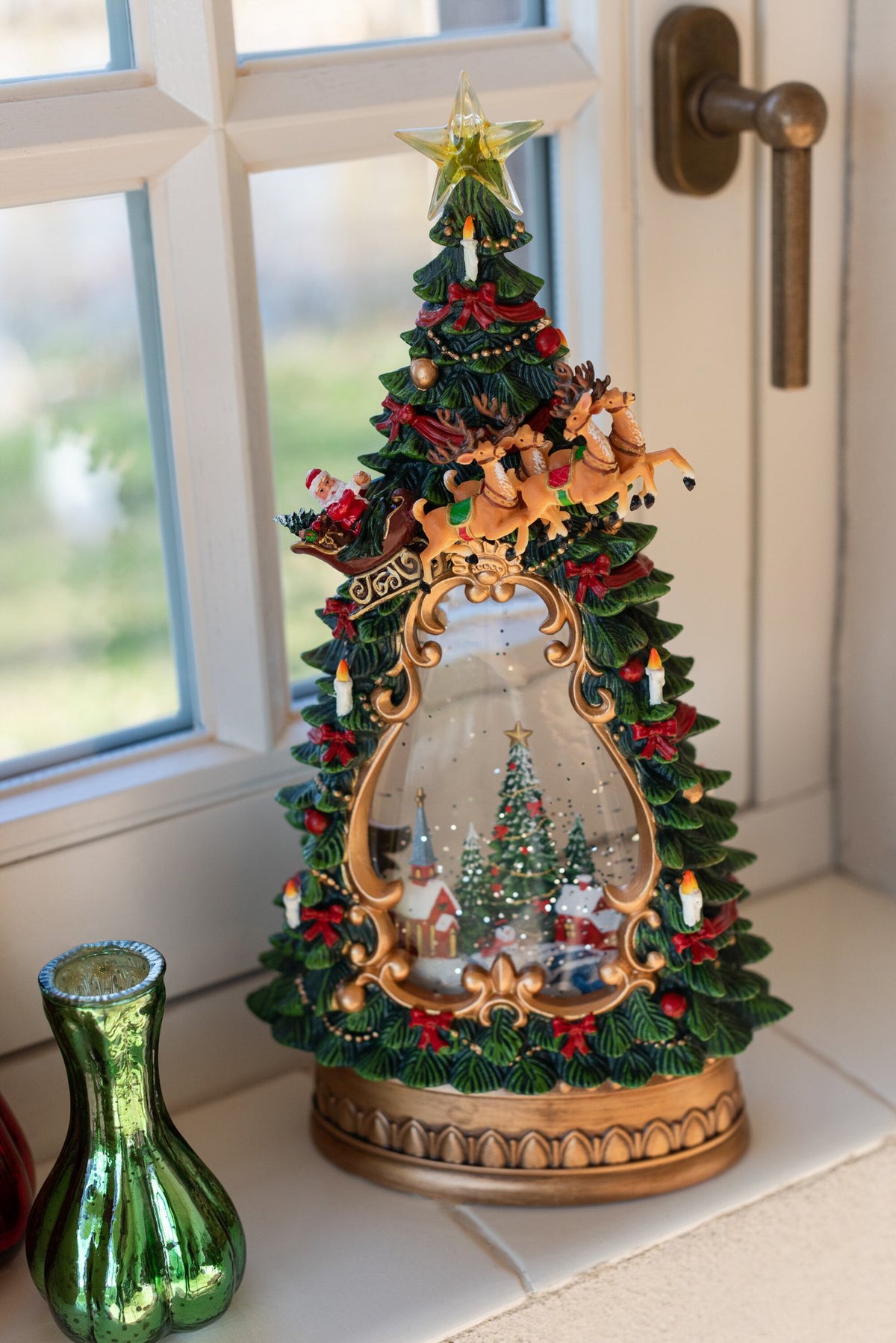 J-Line decoratie Kerstboom Dorp + Lichten - kunststof - mix