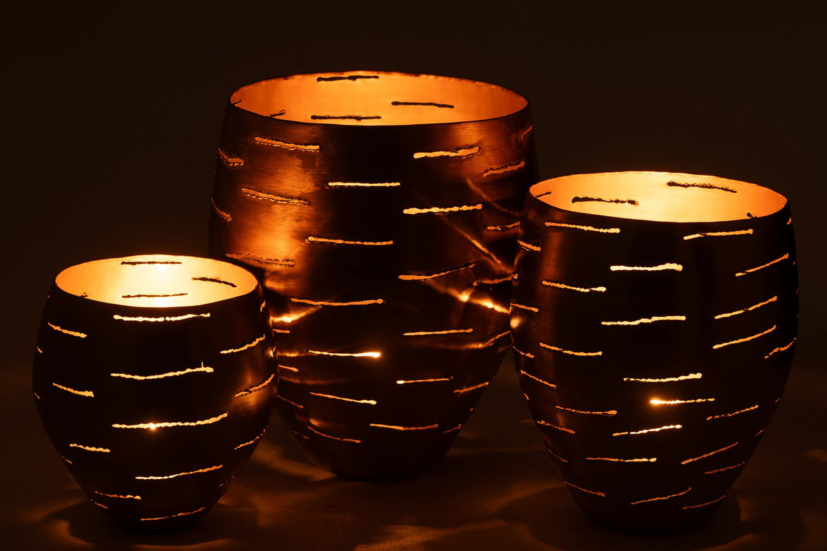 J-Line Set Van 3 Windlichten Metaal Goud
