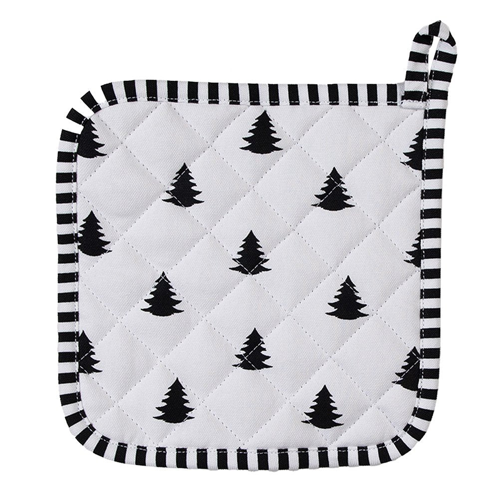 Pannenlap 20x20 cm Zwart Wit Katoen Kerstbomen Afgiet Pannenlap