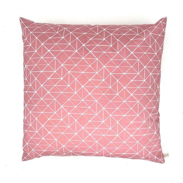 Luna-Leena kussen geometrische print + binnenkussen - oudroze - 45x45cm - Oeko-tex katoen - handgemaakt in Nepal