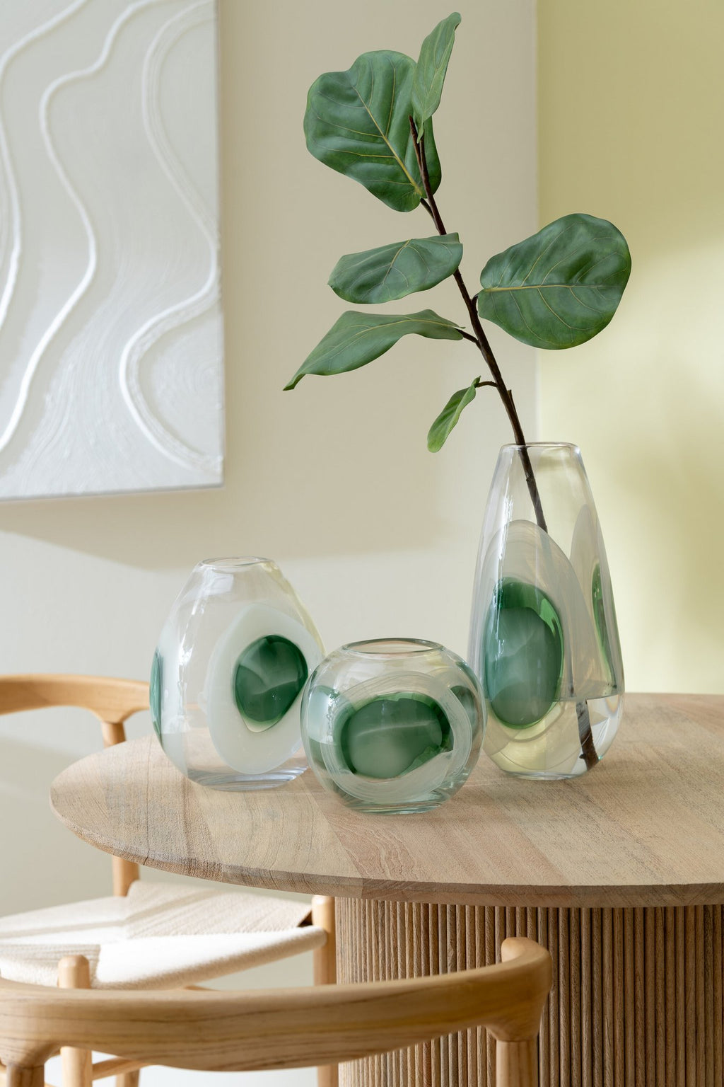 J-Line vaas Livy - glas - groen/wit/transparant - medium - Ø 20.5 cm