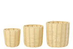 J-Line mand Rond Gestreept - ijzer/papier - naturel/beige - set van 3