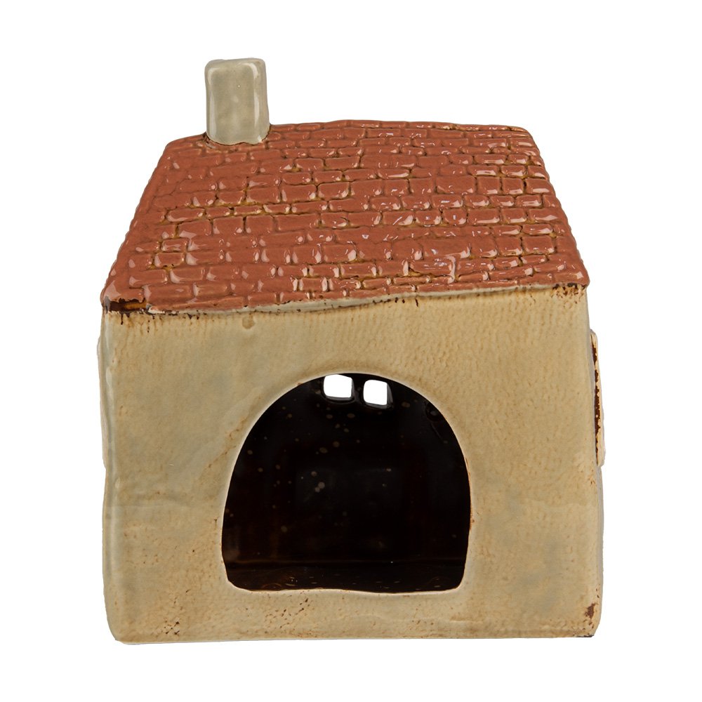 Waxinelichthouder Huis 17x10x19 cm Groen Oranje Keramiek Theelichthouder