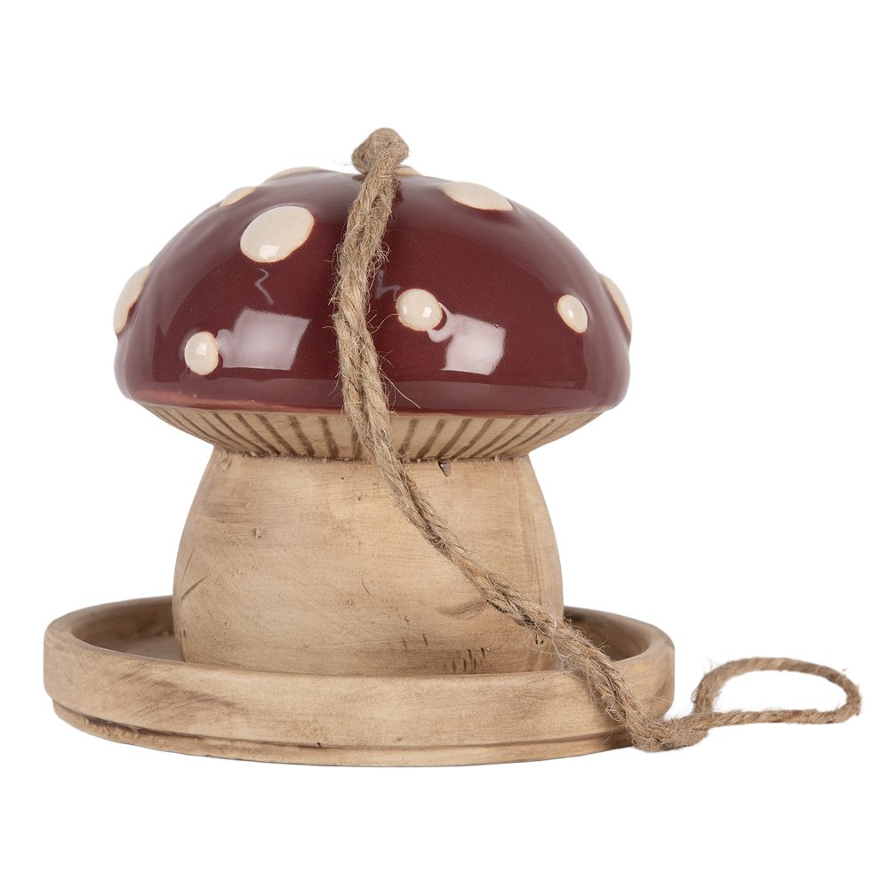 Decoratie Vogelhuis Paddenstoel Ø 13x13 cm Beige Rood Keramiek