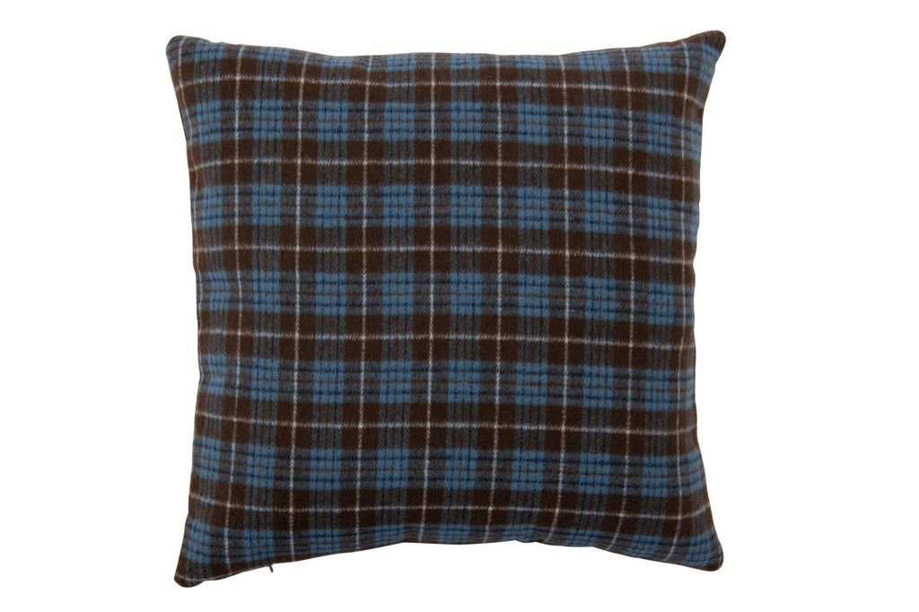 J-Line Kussen met ruitmotief - polyester - blauw/donkerbruin