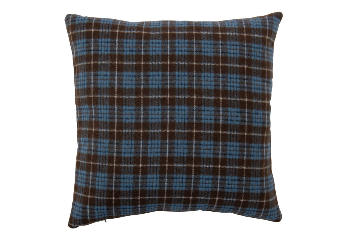 J-Line Kussen met ruitmotief - polyester - blauw/donkerbruin