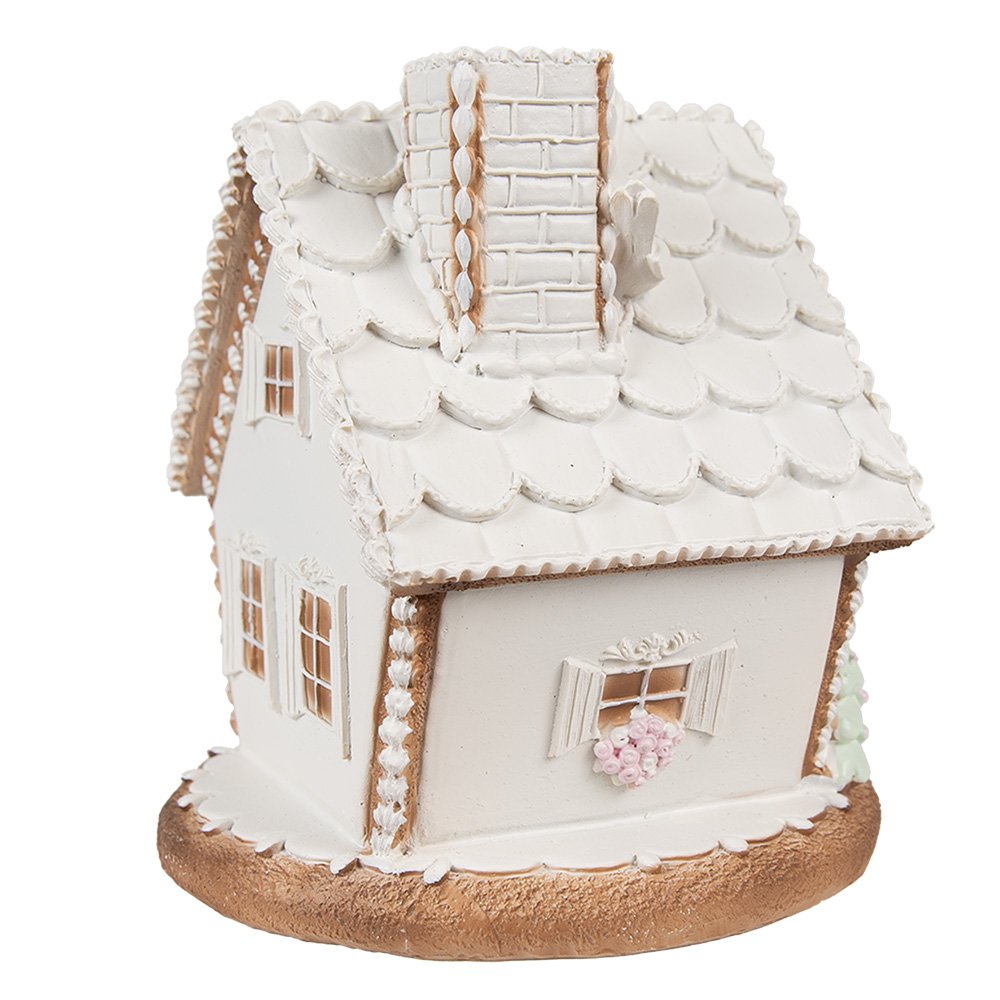 Gingerbread house met LED 17 cm Wit Polyresin Peperkoekhuisje