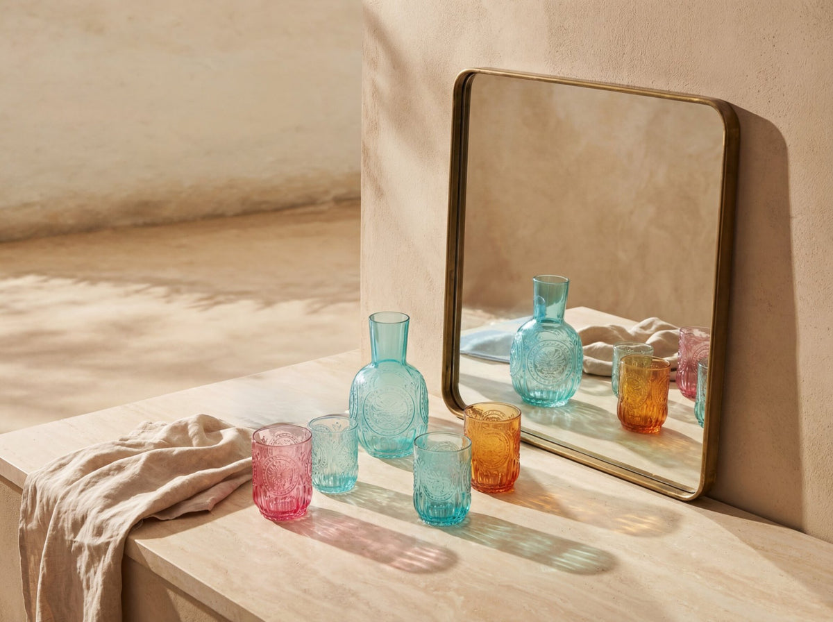 J-Line karaf + glas Maya - glas - turkoois