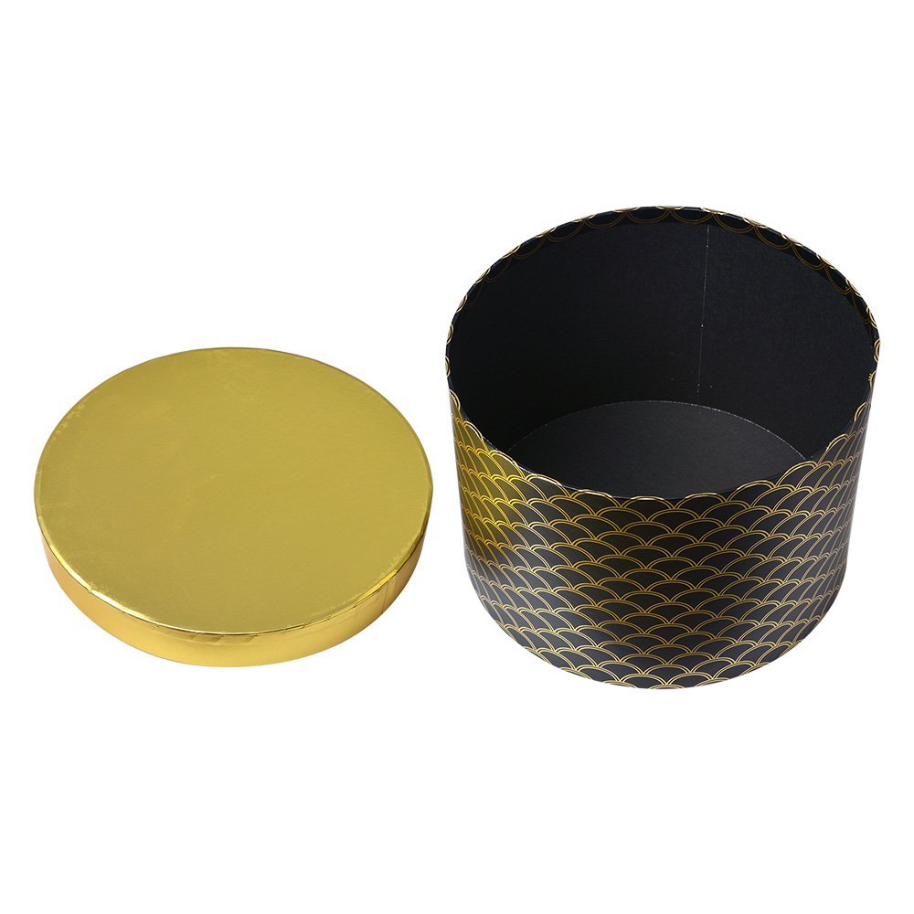 Opbergdoos Set van 3 Ø 25x17 / Ø 23x16 / Ø 21x14 cm Goudkleurig Zwart Karton