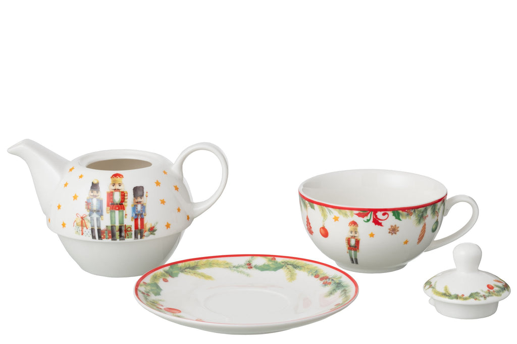J-Line theepot Notenkraker - keramiek - wit - giftbox