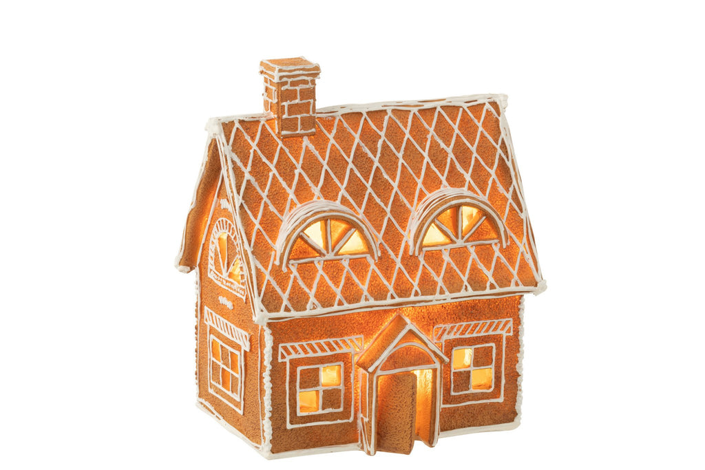 J-Line decoratie Huis Peperkoek - polyresin - bruin - large - LED
