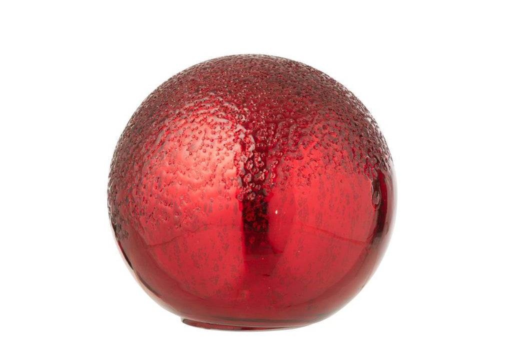 J-Line decoratie Bal Gekraakt - glas - kerstrood - L - LED